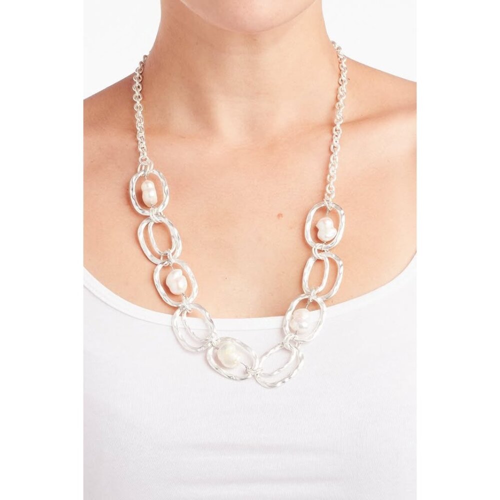 Mothers Day! GENUINE PEARL Baroque Fresh Water Silver Links Necklace Brand New